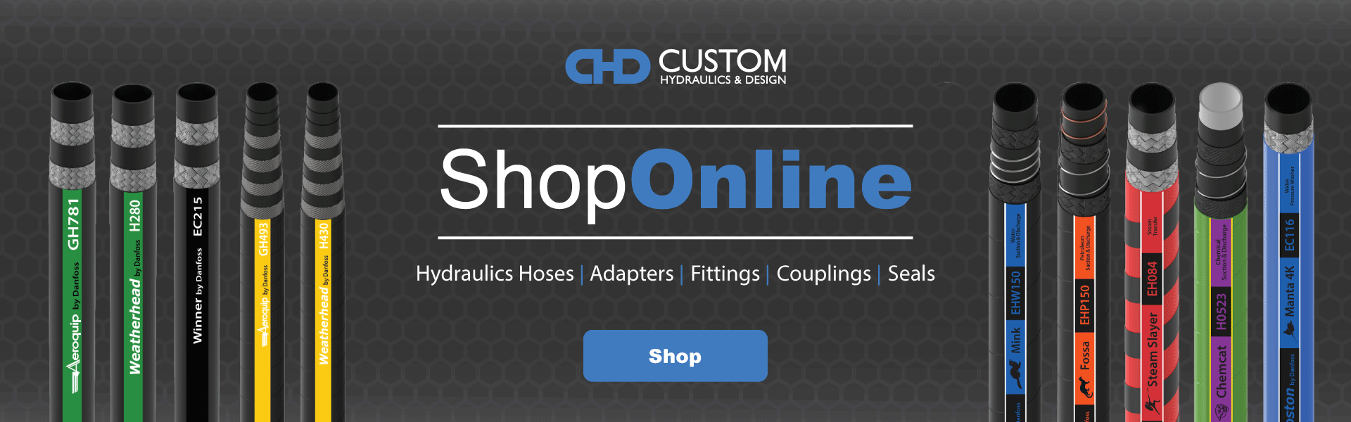 hydraulic hose online shop, aeroquip hoses, adapters, fittings, couplings, seals